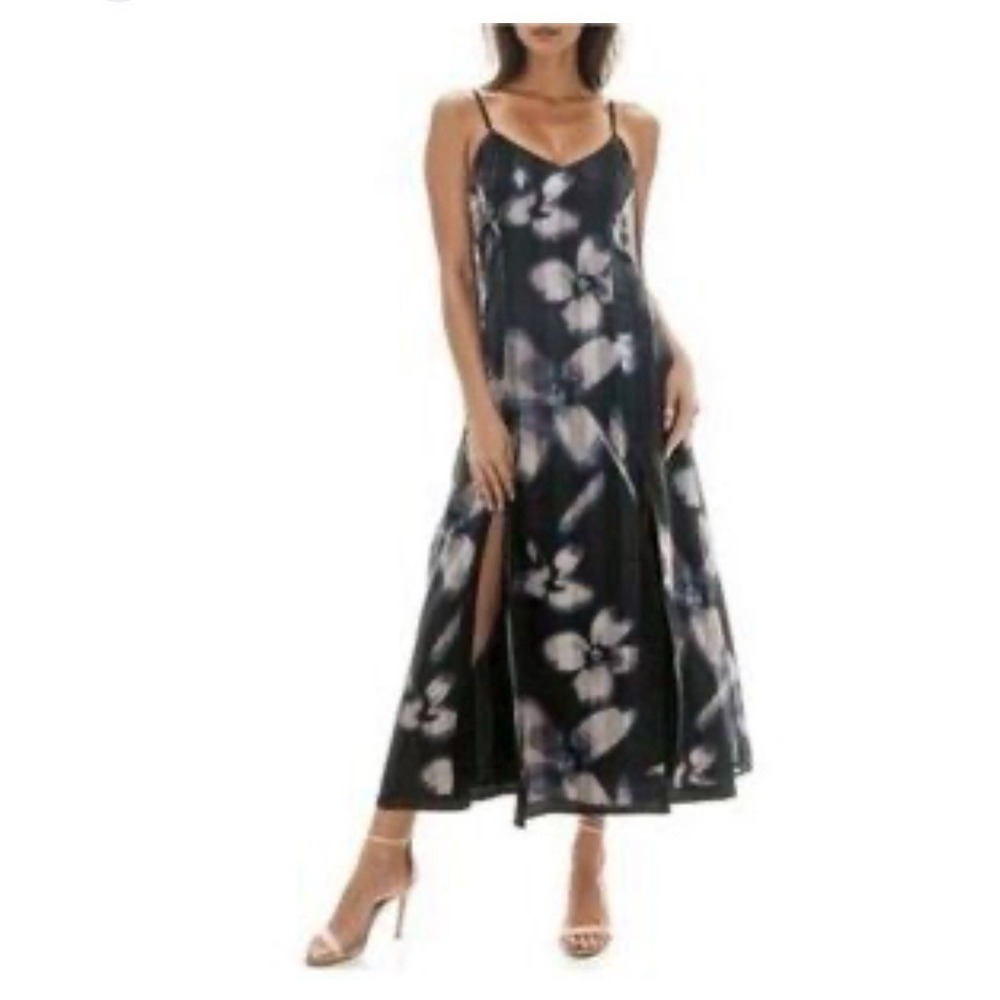 Socialite Women's Black Brown Floral Sleeveless Maxi Dress Metallic Size XL